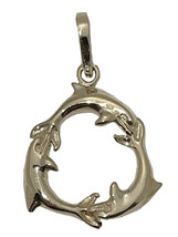 THREE DOLPHIN CIRCLE PENDANT REAL SOLID 14 K GOLD 3.7 g - £273.54 GBP