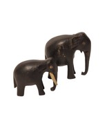 Set of 2 Vintage Hand Carved Wood Miniature Black Elephant Figures Statues  - $24.99