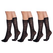 AWS/American Made Flower Patterned 3 Pairs Sheer Knee Socks for Women 15 Denier  - $7.91