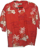 Tommy Bahama Silk Hawaiian Shirt Large Palm Trees Hibiscus Floral Rust I... - £15.55 GBP