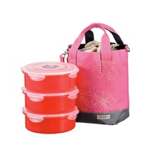 Lock&amp;Lock 54-Fluid Ounce Round Lunch Box with Pink Bag, 6.7-Cup, Divider - £56.27 GBP