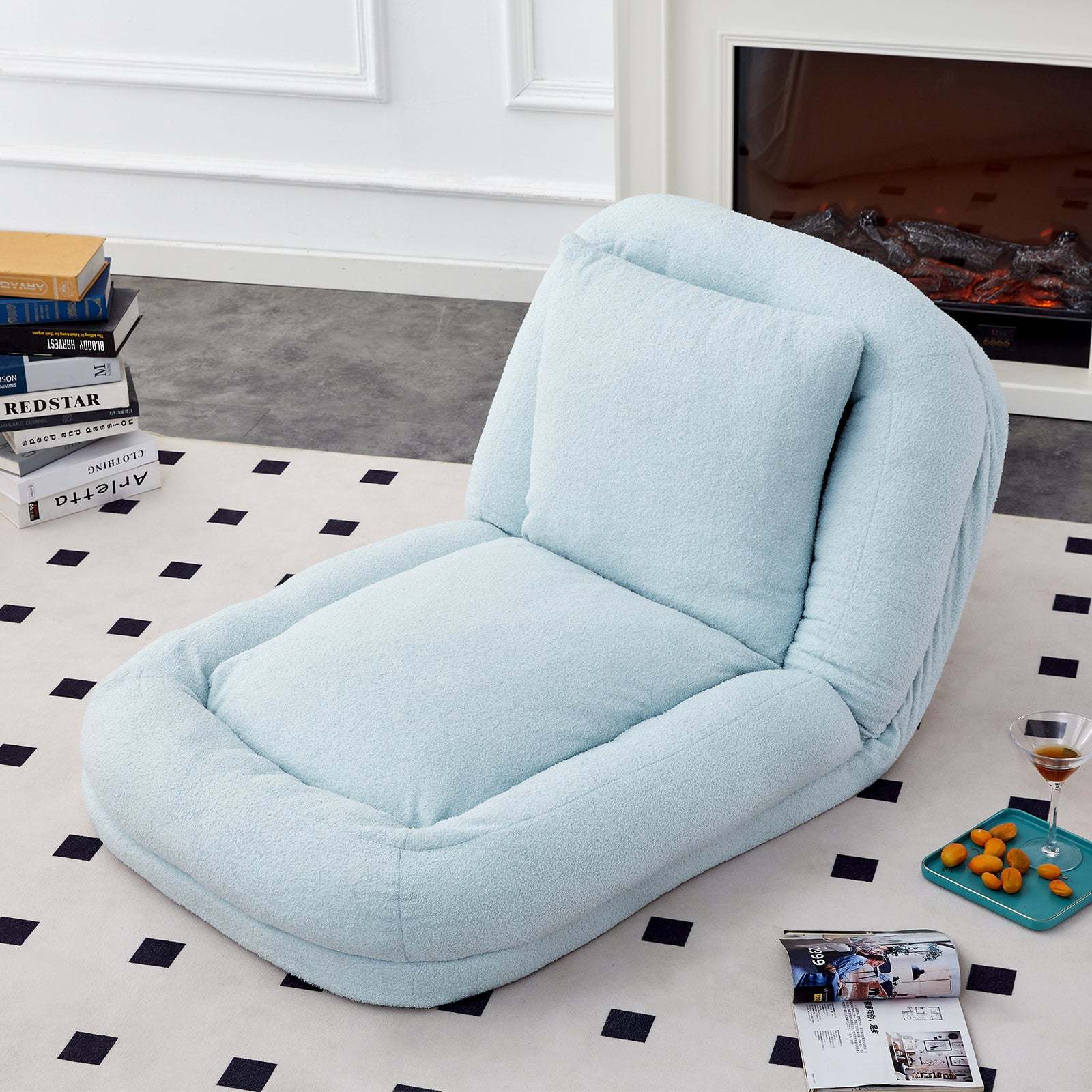 Light Blue Teddy Folding Sofa Chair - 5-Pos Gaming, Relax Item image 2