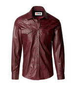 Men’s Perl Snap Button Style RED Wine Sheep skin Leather shirt - $134.99+