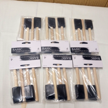 1&quot; Basic Foam Brush Value Packs 6 Sets of 4 = 24 Total Brushes Wooden Handles - £6.95 GBP