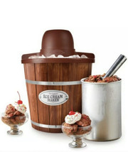 Nostalgia Electric Wooden Ice Cream Maker Home Frozen Gelato 4 Quart Fre... - £39.26 GBP