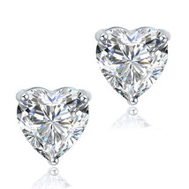 4 Carat Created Heart Diamond Solitaire Stud Wedding Earring 925 Sterling Silver - £40.92 GBP