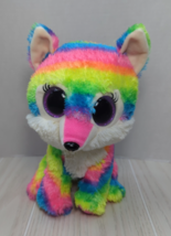 Ty Beanie Boo RIVER Rainbow 9&quot; Wolf Plush Great Wolf Lodge Exclusive pur... - £15.72 GBP