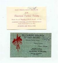 2 American Fuchsia Society Business Cards El Camino &amp; San Francisco Branch - $17.82