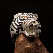 Excellent crafted Sterling Silver Mens Animal Ring Tiger with Black Stripes - £73.61 GBP+