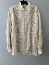 Tommy Bahama Linen Shirt Mens XL Beige Embroidered Floral Long Sleeve Ha... - $29.58