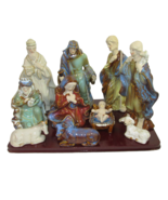 Nativity Set Glazed Ceramic 11 Piece Wood Base Christmas JcPenny Home Co... - $29.68