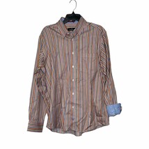 Bugatchi Uomo Shirt Size Large Multi Striped Mens Contrast Cuff Cotton Button Up - £15.57 GBP