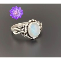 Cluster Ring Size  925 Silver Natural Rainbow Moonstone - £5.78 GBP