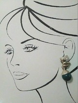 Vintage Goldtone Clip Dangle Earrings 3 Pave Leaves W/ Green Drop - $24.00
