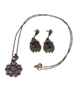 Sterling Silver 925 Marcasite Purple Amethyst Post Dangle Earrings &amp; Nec... - $902.81 MXN