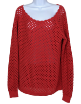 Loft Long Sleeve Crochet Top Sweater Size M Red/Dark Pink - $18.85