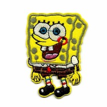 Sponge Bob Square Pants Iron On Patch 2.75&quot; Yellow Cartoon Embroidered Applique - £3.10 GBP