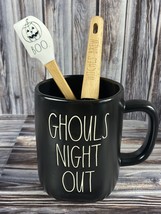 Rae Dunn Black &quot;Ghouls Night Out&quot; Mug w/ Witches&#39; Brew Whisk &amp; Boo Spatula - £22.82 GBP