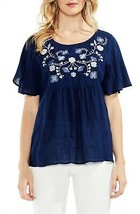 Vince Camuto Womens Blouse Embroidered Flutter Sleeve Navy Blue Xxs $99 - Nwt - £7.18 GBP