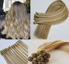 18&quot;, 20″, 22&quot; Hand-Tied Weft, 100 grams, Human Remy Hair Extensions #18/613 - £170.10 GBP+