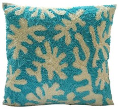 Ribbon Corals 16&quot;x16&quot; Art Silk Blue Throw Pillows Cover, Aquamarine Corals - £37.63 GBP+