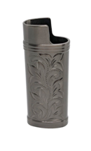 Black Brushed Floral Design #2 Heavy Metal Mini Bic Cigarette Lighter Case - $10.88