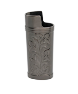 Black Brushed Floral Design #2 Heavy Metal Mini Bic Cigarette Lighter Case - $14.87 CAD