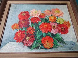 Impasto Style Floral Bouquet oil Painting on Canvas, signed Agostini - $208.73