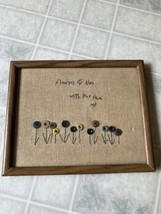 Primitive Folk Art Framed Button Picture Flowers for Thee with Love from Me - £21.16 GBP