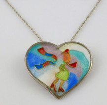 LADY in HEART Cloisonné Pendant in Enamel and Sterling Silver plus Necklace - £68.31 GBP