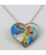 LADY in HEART Cloisonné Pendant in Enamel and Sterling Silver plus Necklace - £68.36 GBP