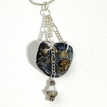Tampa Bay Fossil Coral Agate &amp; Pearl on Chains Pendant Silver Necklace - £35.77 GBP
