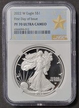 2022 W America Silver Eagle S$1 First Day of Issue PF 70 Ultra Cameo Gold Star - £194.69 GBP