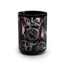 Steampunk Clockwork Gears Black Ceramic Mug 15oz Gothic Industrial Coffee - $24.28