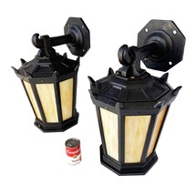 Exceptionally Large Pair Gothic Sconces Antique Cast Iron Early 1900 Slag Glass - £2,452.56 GBP