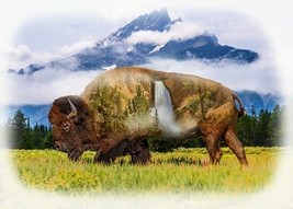 31&quot; X 44&quot; Panel Bison Buffalo Mountains Call of the Wild Cotton Fabric D... - $13.74