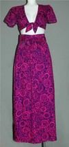 2-Pc VTG High Tide Barkcloth Long Wrap Skirt &amp; Short Tie Front Top Wm&#39;s M? EXC - £155.86 GBP