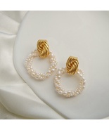 Handmade Twisted Gold Tone Freshwater Pearl Circle Drop Earrings - $48.99