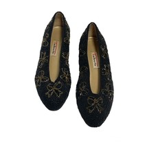 Vintage Size 8 Talbots 80s Beaded Glam Bow Black Shoes - £27.45 GBP