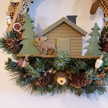 Wreath, Bless our Cabin, Rustic Lodge Cabincore, Bear Moose Fishing Decor image 2