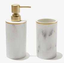 NEW Sunday Citizen Bathroom Set Soap Dispenser &amp; Toothbrush Cup - Resin ... - £18.78 GBP