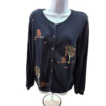 Christopher &amp; Banks women L Blue Hand Embroidered Button Front Cardigans... - $349.48 MXN