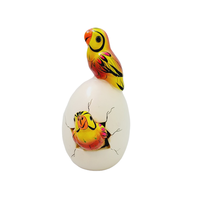 Bird Hatching Egg Mexico Clay Double Parrots Yellow Orange Hand Painted Signed - £22.29 GBP