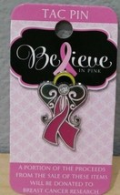 Believe In Pink Breast Cancer Pink Ribbon Tac Pin Angel Sparkling Rhinestone - £5.42 GBP