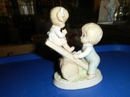 Homco #1406 Porcelain Figurine Boy Girl Sister On Log Teeter Totter See Saw - £7.49 GBP