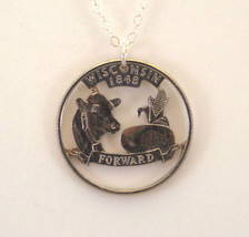 Wisconsin Cut Out Coin Jewelry, Necklace - £19.42 GBP