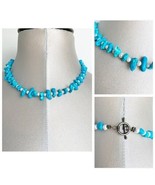 Turquoise Color Bead Nugget Necklace Choker with white pearls Y2K - $360.69 MXN