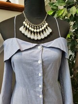 Top Shop Women Blue Striped Cotton &amp; Polyester Trendy Style Button Shirt Size 2 - £21.89 GBP
