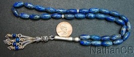 Prayer Beads Tesbih Gebetskette Long Rice Afgan Lapis &amp; Sterling Silver - £135.47 GBP