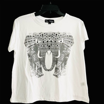 Mason + Mackenzie Women&#39;s L Large Tee Shirt Elephant Beaded White Short ... - £8.04 GBP